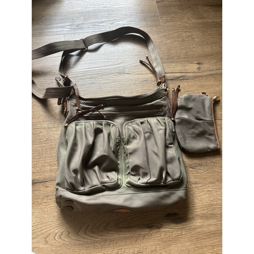 MZ Wallace Paige Nylon Leather Gray Crossbody  Shoulder Bag with money holder